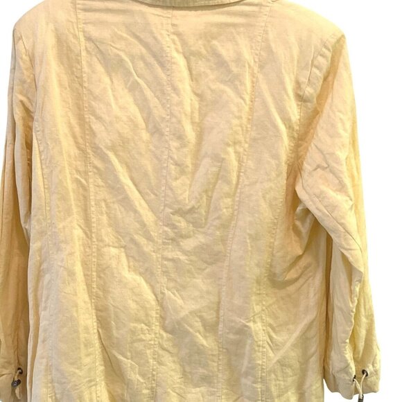Chicos Size 16 Light Weight Detail Front Buttons Lined Pleated Yellow Jacket - Picture 7 of 8
